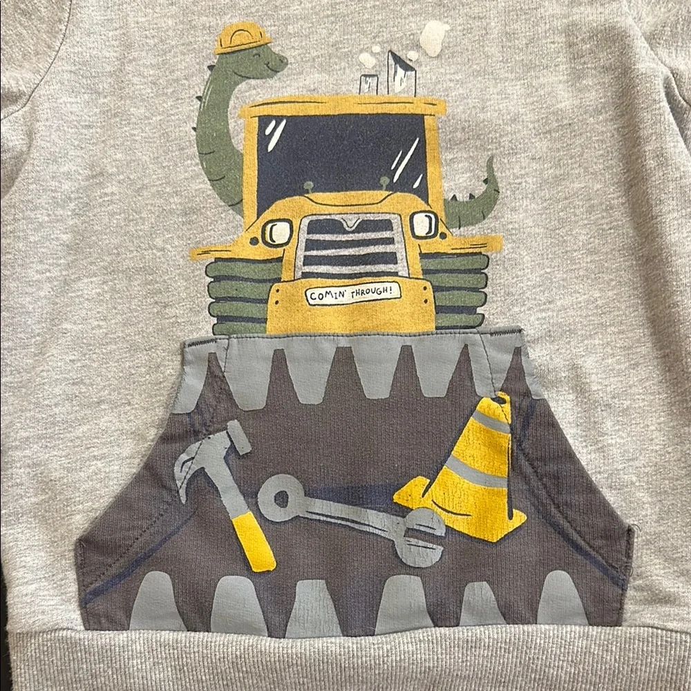 Carter's Gray 4T Sweatshirt with Yellow Construction Print Dinosaur; with Pocket
